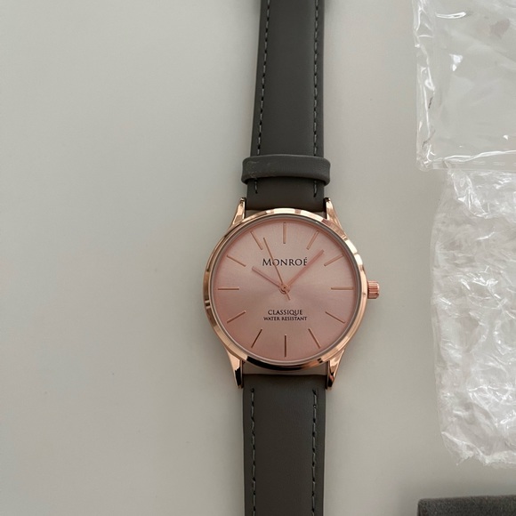 MONROE SOLÉROSE Watch- CHARCOAL LEATHER band, Round Rose Gold Face, NEW - Picture 4 of 6